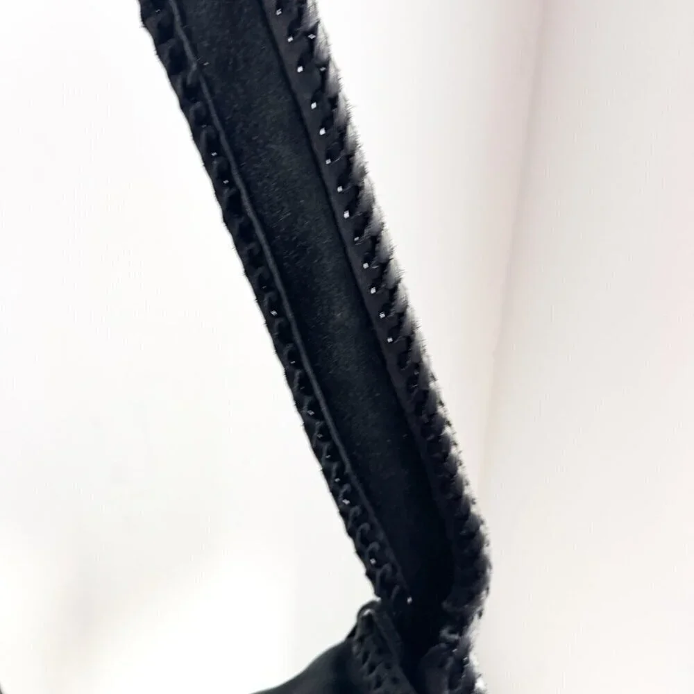 Vintage Black Leather Whipstitch Detail Slouchy Hobo Bag